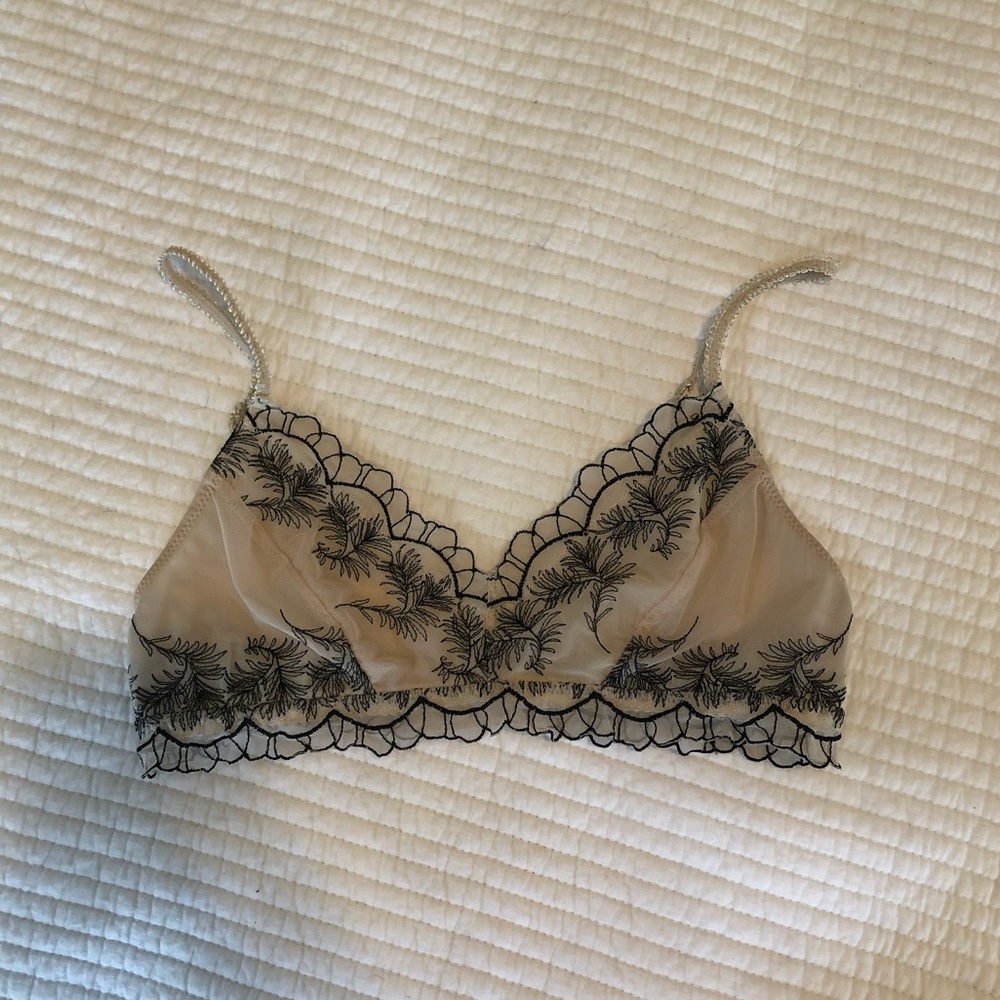 Nude bralette with black embroidery
